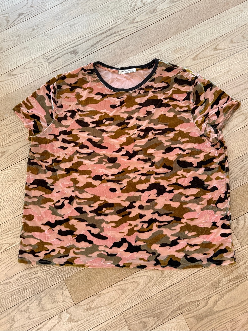 We The Free Pink and Olive Velvet Camo Top XL